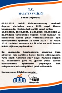 Malatya Valiliğinden Son Uyarı